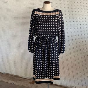 Vintage black polka dot dress w sash